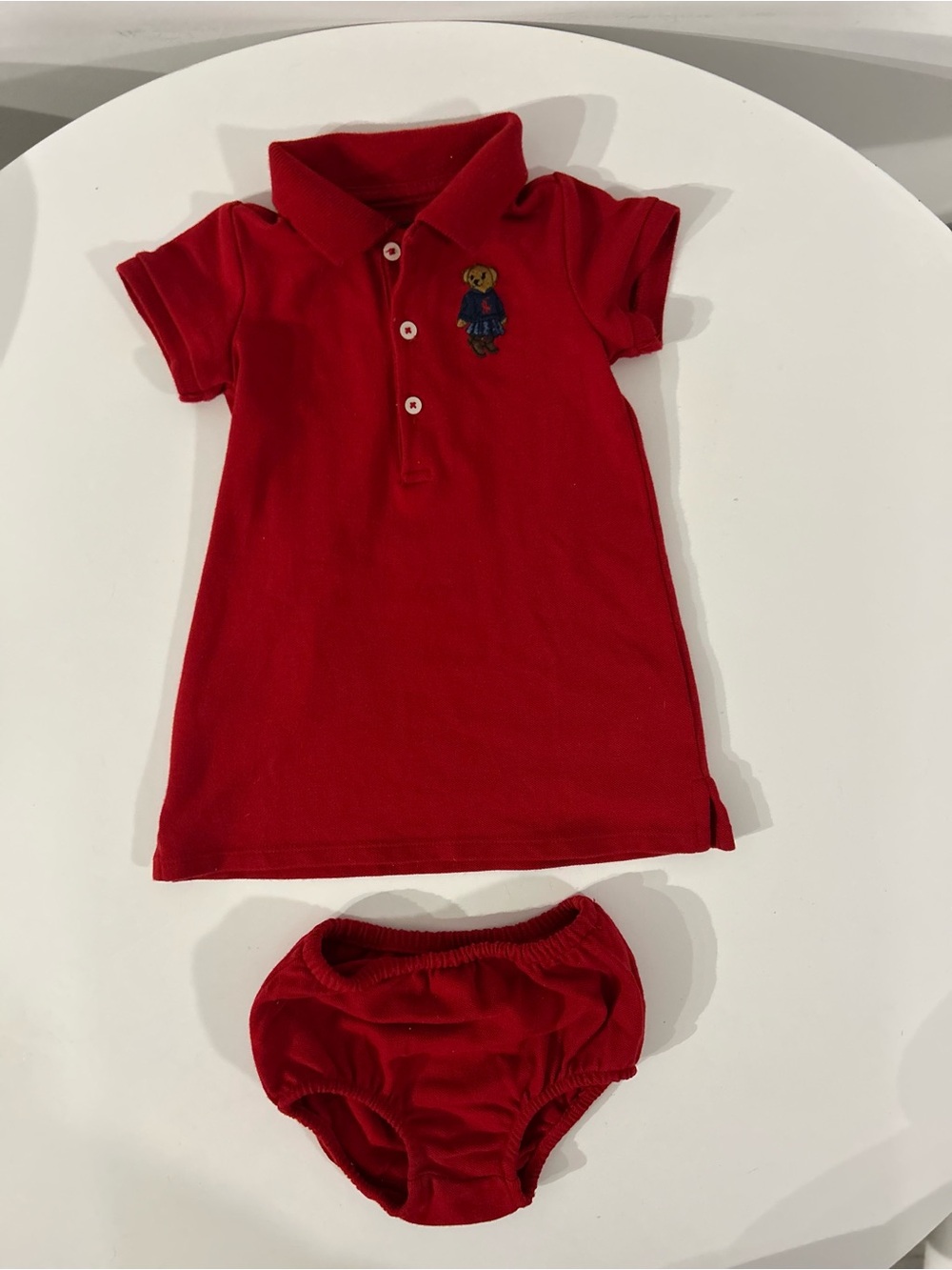 Ralph Lauren Red Polo T-shirt  & Bloomer Set with Bear 6M